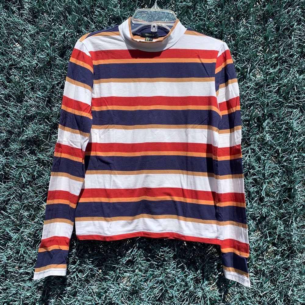 Striped chinese collar top